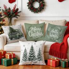 4pcs/1pc Christmas Snowflake Christmas Tree Pattern Pillow Case, Single-Sided Printed Pillow Case, Suitable For Living Room Bedroom Home Decor, All Season Pillow Case - Multicolor - View 7