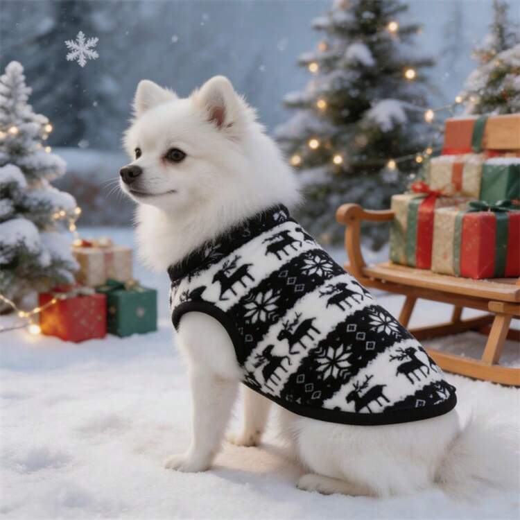 適合小型與中型犬，寵物狗貓背心，聖誕主題新年服飾，鹿紋背心，狗貓衣服（建議選擇大一號） - 彩色 - 查看 20