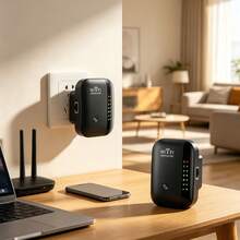 1 Pieza Repetidor WiFi Amplificador de Señal Inalámbrica 300Mbps, extensor de rango con puerto Ethernet, configuración de un clic, cobertura amplia para hogar, compatible con routers domésticos, nuevo modelo 2026 - Negro clásico - Ver 2