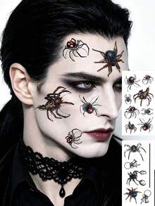 Halloween Temporary Tattoo Stickers, 2 Sheets/Set, Vintage 3D Mechanical Spider Temporary Tattoo, Punk Style Insect Chain Key Pattern, Waterproof Stickers For Halloween Party - Multicolor - View 10