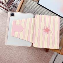 1件裝柔軟波浪條紋櫻花 360°旋轉平板保護殼，相容 iPad 11/A16/10th/Air4/5/6/Pro 12.9/2024/2025/2020/2021/2022/2023/10.2/10.9、Galaxy Tab A8/A9 Plus/S6 Lite/S7/S9FE PLUS、Pad、MatePad、Honor Pad、Xiaoxin Pad，適合辦公、旅行與居家使用 - 彩色 - 查看 3