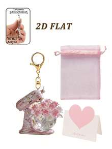 2D Flat Pink Vertical Blender Flower Keychain, Vintage Bird & Flower Print Blender Pendant. Baking Gift, Cooking Enthusiast Souvenir, Car Key, Backpack, Wallet, Handbag, Purse Charm, Gift For Baker, Cooking Enthusiast, Pastry Chef, Florist, Suitable Birthday Gift, Halloween, Christmas - Multicolor - View 13