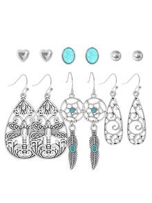 TopHanqi 12 Pairs Random + 24 Pairs Random + 36 Pairs Random + 48 Pairs Random Random Multiple Pairs Earrings Set, Bohemian Turquoise Feather Water Drop Mixed Studs And Hooks With Card Earring Combination - Multicolor - View 7