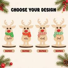 Custom Reindeer Wooden Table Decor With Name, Personalized Christmas Desktop Ornament, Rustic Holiday Style, Customized Reindeer Standing Decor, Customizable Name Christmas Decoration, Christmas Party Table Accent, Holiday Gift, Family, Friend - Multicolor - View 3