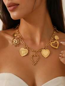 1 buah Kalung Liontin Hati Bergaya Bohemian Vintage – Rantai Tebal Warna Emas/Perak – Aksesori Pesta Pantai Musim Panas - Kalung Hati - View 2