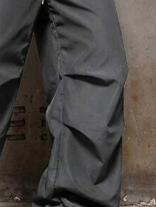 Men's Casual Long Pants With Side White Line Design, Drawstring Elastic Waist, Shining Star Pentagram Print, Front And Back Curved Stitching - Dark Grey - View 5