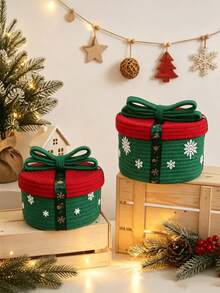 1pc/Christmas Style Hand-Woven Storage Basket, Home Living Room Storage Box, Desktop Organizer For Sundries And Snacks, Suitable For Christmas, Home Decor, Indoor/Outdoor, Party/Party Decoration, Christmas Room Decoration, Christmas Gift, Christmas Party Gift - Multicolor - View 4