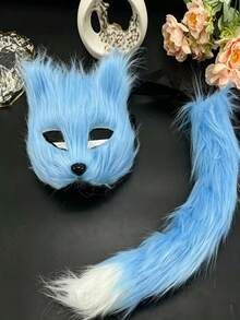 Realistic Cat Ear & Fox Tail Set, Anime Animal Ear Tail Mask & Glove Combo. Plush Realistic Animal Ears With Fluffy Tail And Decorative Mask, Elastic Material For Comfortable Wear. Suitable For Anime Conventions, COSPLAY Role Play, Theme Parties, Music Festival Outfits. Cute & Eye-Catching Personalized Gift,Halloween - A - View 4