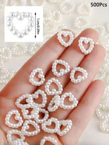 500pcs Heart-Shaped Pearl Table Scatter Decor, Plastic Faux Pearl Wedding Table Decoration, DIY Nail Art Decor, Suitable For Wedding Party Cake, Size: 0.47 Inch - Multicolor - View 2