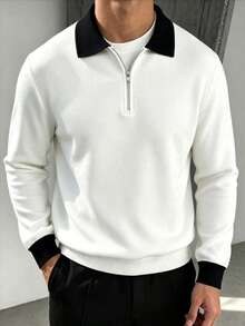 ZYNTH BALENO Men's Fashion 12-Gauge Patchwork Slim Fit Regular Shoulder Width Zip Collar Long Sleeve Sweater, Suitable For Fitness, Workout And Sports - White - View 1