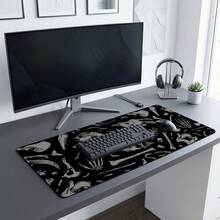 1 miếng lót chuột họa tiết đầu lâu cực ngầu, thiết kế nghệ thuật trừu tượng, màu đen, tấm lót bàn làm việc lớn cho chơi game và văn phòng, bản mở rộng, cao su dày chống trượt, có thể giặt và bền - A - Xem 8