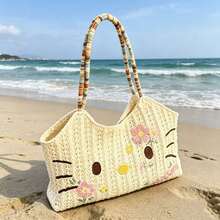 SANRIO Large Ins Style Korean Cute Cool Summer Straw Woven Cat Handbag, Portable Large Capacity Versatile Bag (No Accessories) - View 5