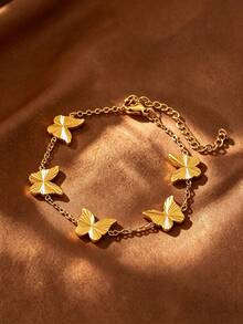 1pc Minimalist Versatile Butterfly Element Stainless Steel Chain Bracelet For Women, Suitable For Daily Wear - Yellow Gold - View 6