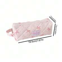 Creative Polka Dot Bowknot Handheld Pencil Case, Large Capacity With Layered Interior Compartments, Portable And Stylish, Suitable For Students To Store Various Learning Supplies And Small Items, Daily Storage - A - View 5