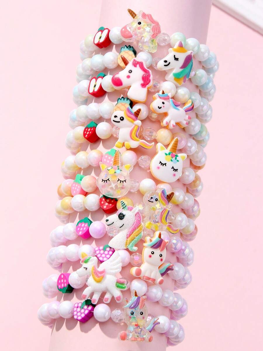12Pcs Kids Polymer Clay Beaded Bracelet Set, Perfect For Holiday Party Wear, Birthday Gift For Girls