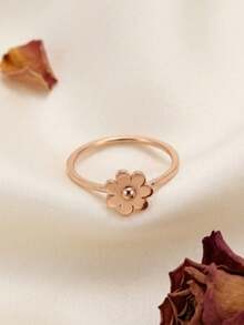 1pc Stainless Steel 18K Gold Plated Polished Small Flower Ring, Gentle Fresh Elegant, Suitable For Dress And Daily Wear, Versatile Hand Accessory - Small Flower Ring - View 24