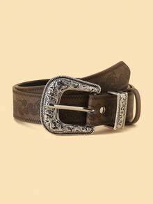 1pc Children's New Fashion Vintage Embossed PU Belt, High Quality Waist Strap For Jeans And Dresses - Brown - View 5