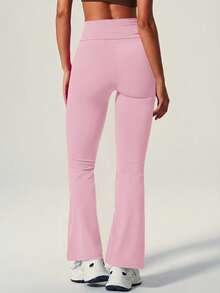 UONNOU Peach Butt-Lifting Flare Leg Jumpsuit, Square Neck Square Neck Backless Yoga Jumpsuit - Baby Pink - View 5