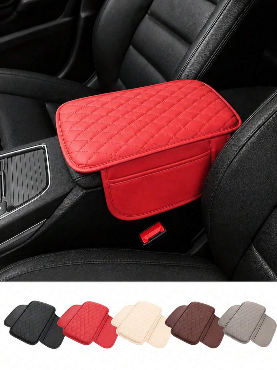 Car Center Console Armrest Cover, Leather Armrest Cushion Pad, Diamond Stitch Car Arm Rest Pad Protector, Universal Auto Middle Console Cover With Quilted Pattern, Soft PU Leather Interior Accessories For Vehicle Cars, Driving Comfort Upgrade - Multicolor - View 1