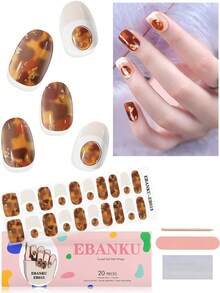 Amber Gel Nail Stickers, Glitter Nail Art Stickers Waterproof Full Coverage, Suitable For DIY Nail Decoration - Burnt Orange - View 4