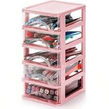 3-Layer/4-Layer/5-Layer Stackable Mini Storage Drawers, Plastic Vanity With Drawers, Suitable For Arts And Crafts, Small Tools, Sewing Accessories, Stationery And Hardware, Pink Frame - View 5