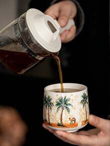 1pc 250ml Coconut Tree Saudi Coffee Cup, Ceramic Mug, Latte Art Cup, Creative Camel Tea Cup, Gift For Family, Friends, Colleagues - Multicolor - View 5