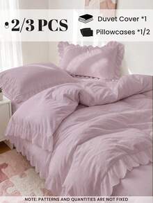 Set Sprei Selimut Berumbai 2/3 pcs, Perlengkapan Tidur Asrama, Set Sprei Warna Polos, Dekorasi Kamar, Ramah Kulit dan Bernapas, Sangat Lembut dan Anti-Pilling, Sprei Ukuran Twin XL, Isi Selimut Tidak Termasuk, Cocok untuk Ukuran Twin, Full, King, Queen, Sepanjang Musim, Dapat Dicuci dengan Mesin, Kembali ke Sekolah - Warna pasta kacang merah - View 2