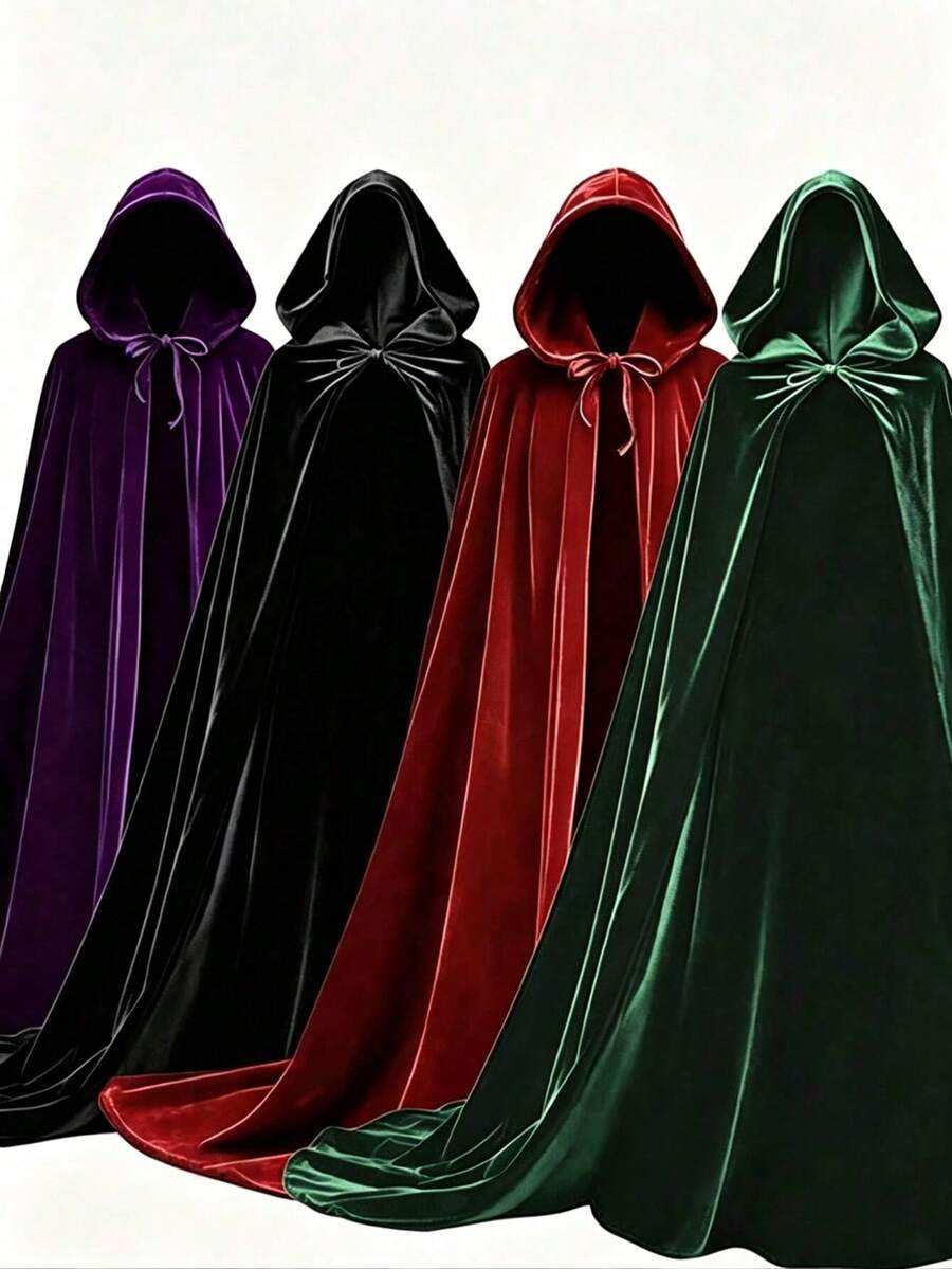 Soft Plush Plush Hooded Cape, Multiple Colors Available, Long Train Design, Medieval Wizard Costume, Adult Halloween Party Cosplay Cloak - Multicolor - View 1