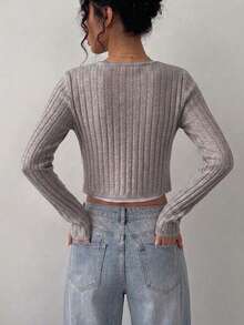 Cardigan de punto con manga larga uso diario para Mujer tipo torera - Gris - Ver 3