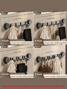 Heavy-Duty Suction Cup Wall Hook Rack - No Need For Drilling, Self-Adhesive Design, Removable Plastic/Metal Coat Rack, Suitable For Bathrooms And Behind Doors, Strong Load-Bearing Capacity, Easy Installation, Bathroom Storage - Multicolor - View 2