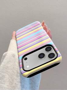 1件裝亮面彩色糖果條紋 2合1手機殼，全包覆加厚設計，相容 iPhone 18 Pro Max、17 Pro、16e、16、15、14、13、12 與 11，韓系 Y2K 與日系極簡 Ins 風格，適合聖誕節、萬聖節、情人節、復活節、婚禮，送給朋友的絕佳生日禮物 - 彩色 - 查看 4