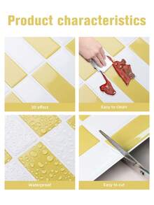 WoStick 1/10/20pcs 3D Subway Tile Self-Adhesive Backsplash Stickers, Glossy Cream Yellow Self-Adhesive Wall Tiles, Waterproof Removable, Suitable For Kitchen Bathroom Rental Home Decor - Cream Yellow Long Strip - View 4