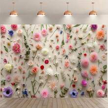 1 buah Banner Latar Belakang Bunga Berwarna-warni Segar, Bahan Poliester, Cocok untuk Pernikahan, Pesta Lajang, Ulang Tahun, Dekorasi Dalam/Luar Ruangan, Dekorasi Rumah, Taman, Halaman, Tema Universal - A - View 2
