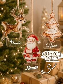 Custom Name Christmas Ornament, Personalized Santa Reindeer Tree Hanging Decor, Festive Holiday Style, Customized Christmas Tree Decoration, Customizable Name Pendant, Christmas Home Decor, Holiday Keepsake Gift, Bag Charm, Gifts For Family, Friends - Style a - View 1