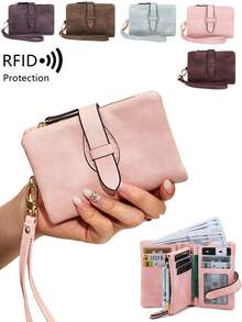 MIYIN Women's Small Bifold PU Wallet, RFID Blocking Short Wallet With Card Slots, ID Window And Coin Pocket, Vintage Snap Foldable Clutch Coin Purse Credit Card Wallet, Best Birthday Gift For Women/Girls/Ladies/Friends/Students, Women's Wallet Wristlet Wallet Anti-Theft Wallet Zipper Wallet - Multicolor - View 2