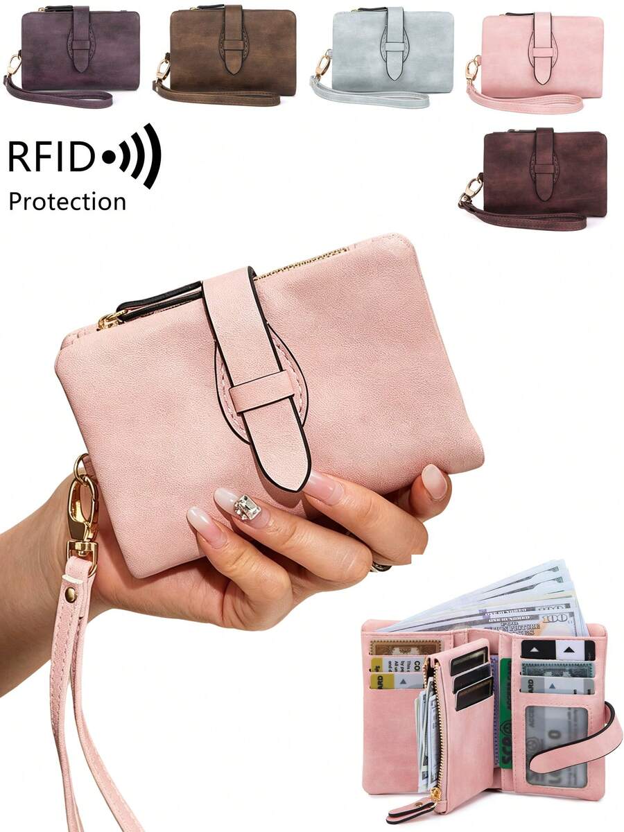 MIYIN Women's Small Bifold PU Wallet, RFID Blocking Short Wallet With Card Slots, ID Window And Coin Pocket, Vintage Snap Foldable Clutch Coin Purse Credit Card Wallet, Best Birthday Gift For Women/Girls/Ladies/Friends/Students, Women's Wallet Wristlet Wallet Anti-Theft Wallet Zipper Wallet