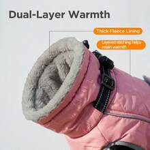 Metglad Dog Winter Coat, Quilted Fleece‑Lined Pet Jacket, Adjustable High‑Collar Dog Jacket With Leash Attachment D‑Ring, Belly‑Coverage Snow Suit For Small, Medium & Large Dogs - Watermelon Pink - View 8