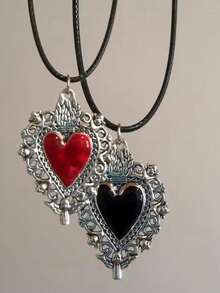 Harajuku Red And Black Gothic Heart Pendant Leather Rope Choker Necklace For Women Men Grunge Y2K Halloween Jewelry Accessories - Multicolor - View 4