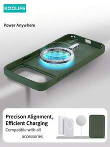 Koolife 1pc Tech Fabric Magnetic Phone Case, PC+TPU Material, Solid Color, Independent Metal Buttons, Lightweight Anti-Scratch Anti-Drop Protective Shell, For IPhone 18 Pro/18 Pro Max/17/17 Pro/17 Pro Max - Green - View 4
