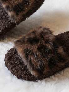 Children's Fashion Brown Leopard Print Warm Slippers Suitable For Girls, Cute Indoor Slippers For Autumn/Winter - Brown - View 6