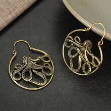 DIYCCPC Anting-anting hoop wanita berbentuk gurita berongga bergaya vintage dari laut, unik dan elegan, perhiasan untuk bepergian sehari-hari. - Emas - View 7