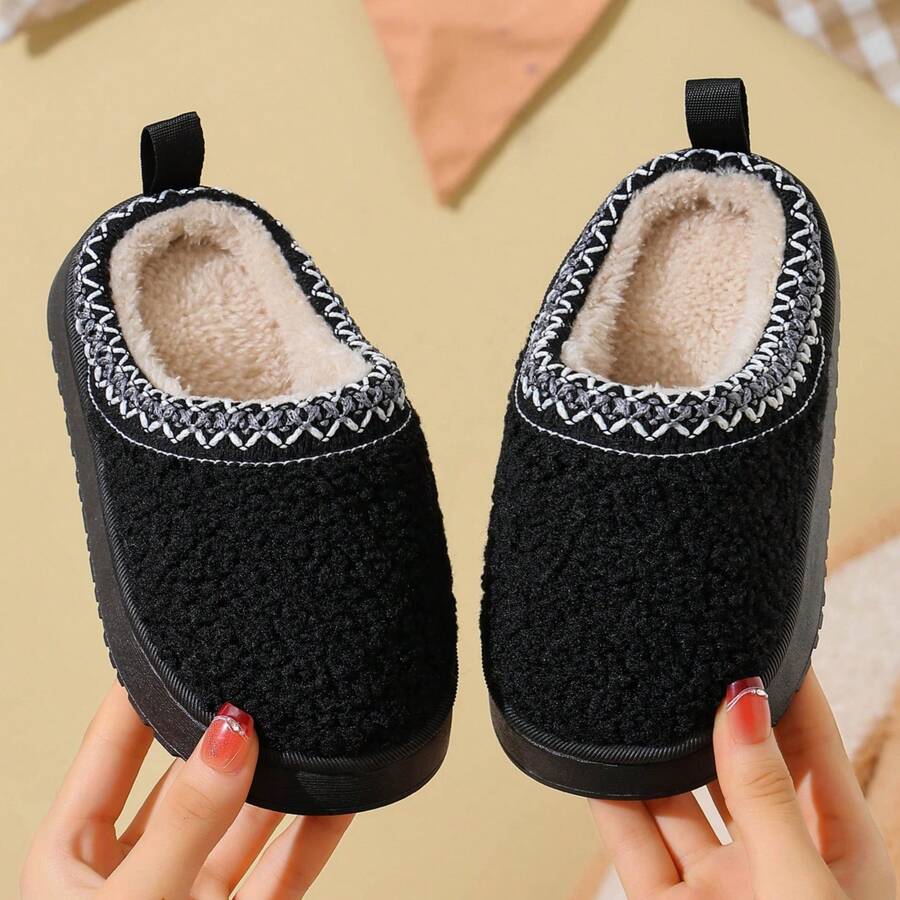 Children's Simple Fashionable Home Slippers, Warm House Shoes For Kids And Students, Available In Small, Medium, Large - Black - View 1
