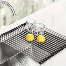 1pc Luxury Roll-Up Stainless Steel Dish Drying Rack - Space-Saving, Multi-Functional, Over-The-Sink Design, Portable, Foldable, Rust-Proof, Easy To Clean, Kitchen Sink Organizer, Tools And Mats, Perfect For Small Kitchens, Space-Saving Solution, Exquisite Cookware, Compact Storage Rack, High-Quality Metal, Corrosion-Resistant Material, Multi-Functional Tool, Suitable For Home Cooks - Multicolor - View 10