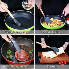 LÈRFM [MXBTG]1 set Conjunto de 12 piezas de utensilios de cocina en silicona, juego de utensilios antiadherentes resistentes a altas temperaturas, con asas de madera, herramientas domésticas universales para cocina,Conjunto de utensilios de cocina + pared de almacenamiento para cocina - Blanco - Ver 3