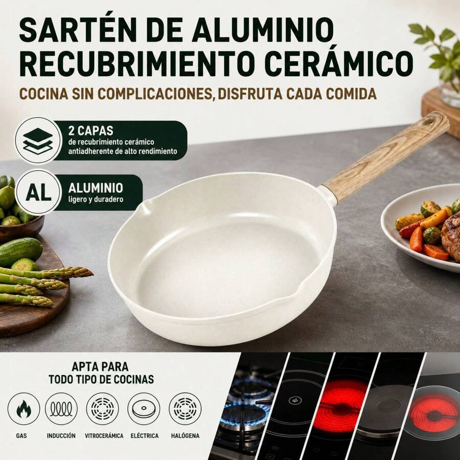 28cm Aluminum Non-Stick Frying Pan With 2-Layer Ceramic Coating And Wood-Effect Handle, Induction And Gas Stovetop Compatible - View 1