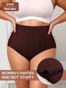 MIOTAN 5pcs Women's Plus Size Low-Rise Triangle Panties, Jacquard Design, Sexy And Comfortable - Multicolor - View 2