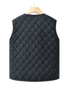 Men's Autumn/Winter Fashion Sleeveless Round Neck Cotton Padded Vest, Suitable For Daily Commute And Vacation - Grey - View 9