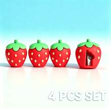 1pc/2pcs/4pcs Cute Strawberry Shaped Pencil Sharpener, Kawaii Style Colorful Pencil Sharpener, Compact Handheld Pencil Sharpener, Fruit Shaped Manual Pencil Sharpener, Office Home School Supplies Accessory - Strawberry 4-pack - View 1