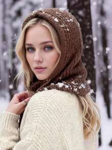 Knitted Balaclava Drawstring Face Mask Winter Warm Hood - A - View 11