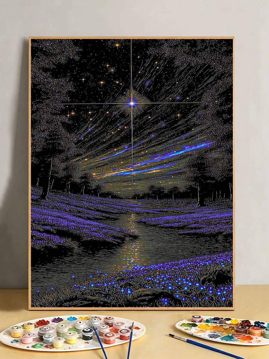 DIY Glowing Starry Night Landscape (Frameless 8x12 / 16x20 Inches) Paint By Numbers Kit(Acrylic) Arts & Crafts For Adult Beginners, Home Wall Decor, And Creative Holiday Gifts For Relaxing - Sets - View 1